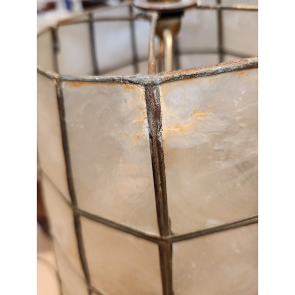 Pair Vintage Capiz Shell Table Lamps Wood Brass Base MCM Coastal Boho 70s modern - Picture 11 of 11